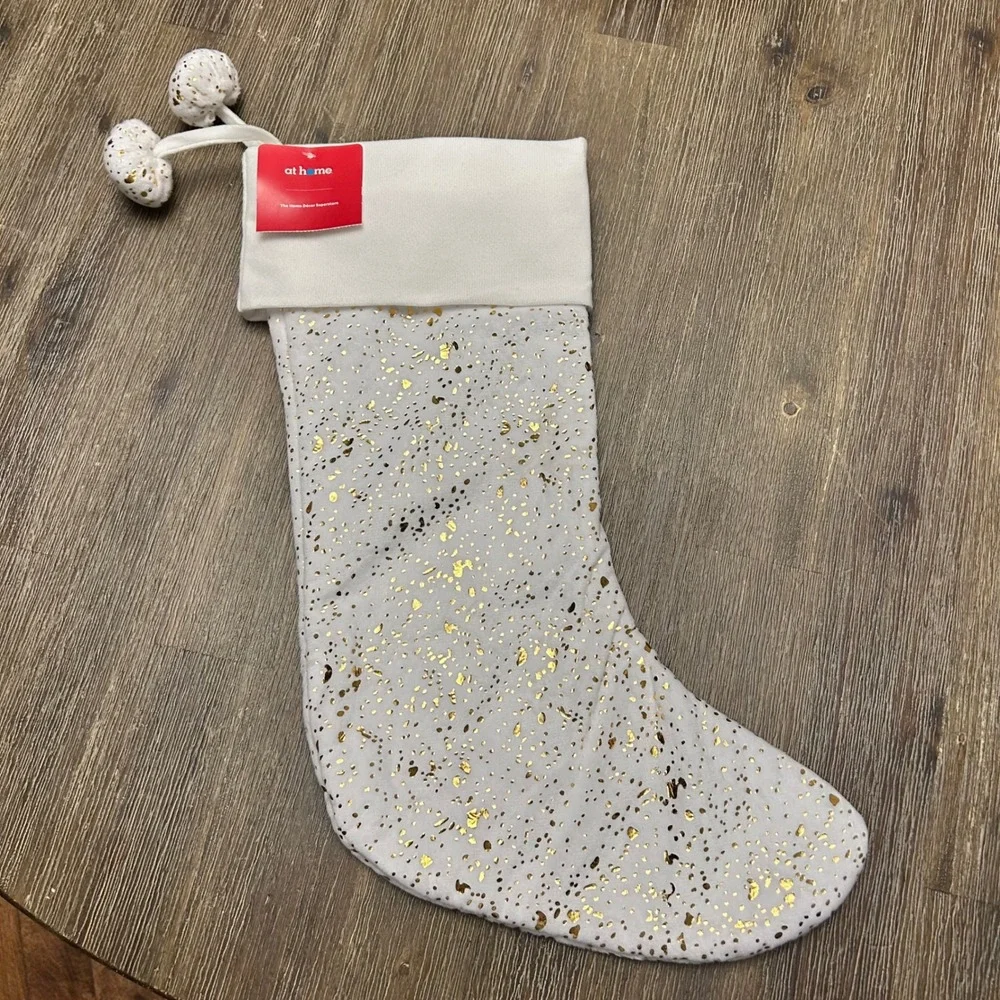 At Home White & Gold‎ Christmas Stocking Holiday Decor Festive Decoration New